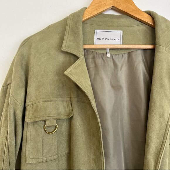 Andersen & Lauth Anthropologie Jacket Chore Utility Faux Suede Green One Size OS - Picture 4 of 8